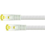 (€4,90*/1m) 1.00m PYTHON Cat. 7 Rohkabel Patchkabel S/FTP PiMF 500MHz RJ45 Stecker auf RJ45 Stecker Weiß Nylongeflecht / Rastnasenschutz